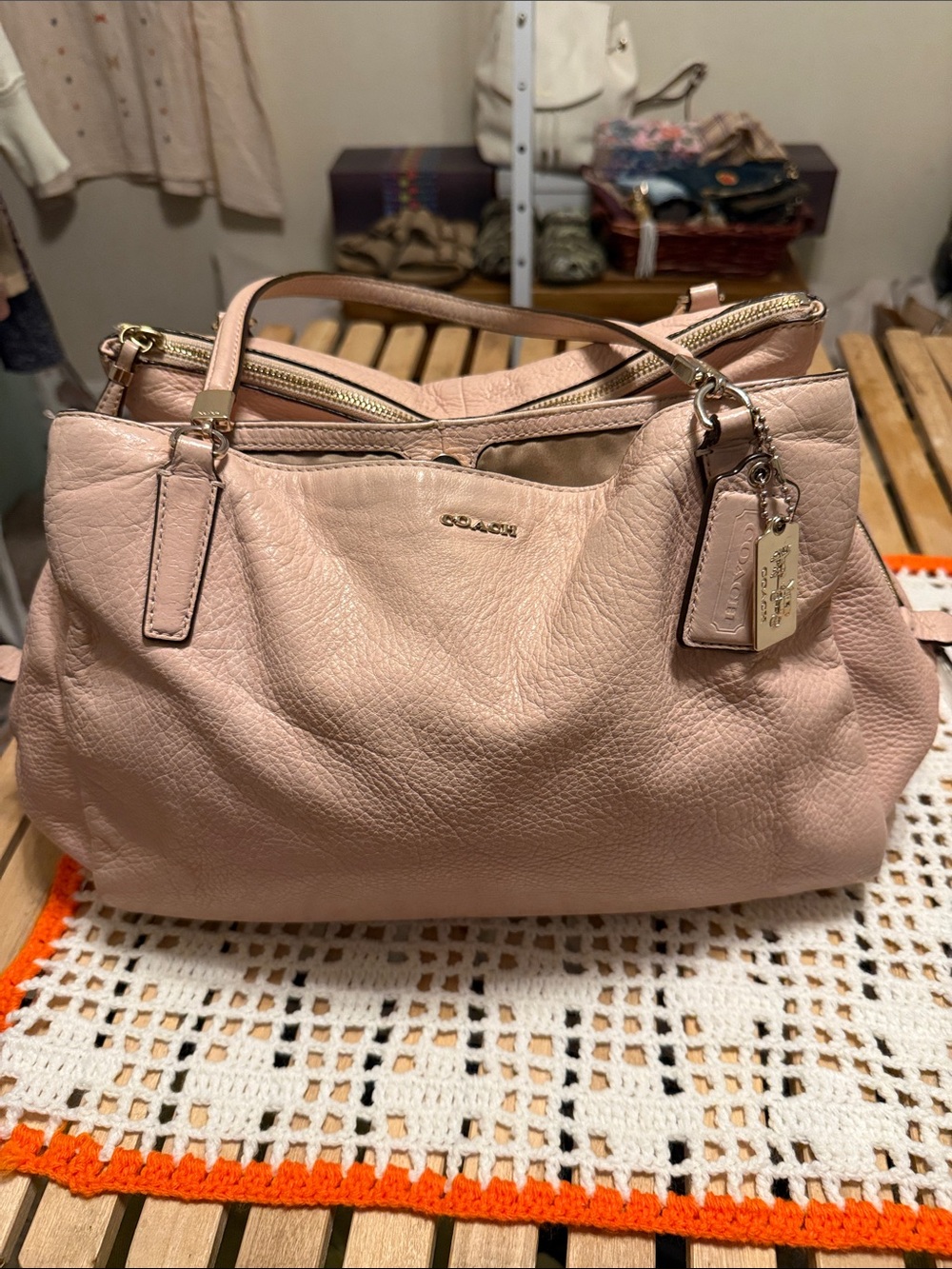 Coach Pebbled Leather Shoulder Bag in Blush Pink